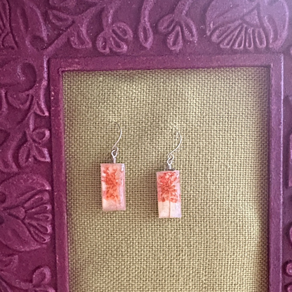 Chic Orange Botanical Rectangular Earrings - image 1